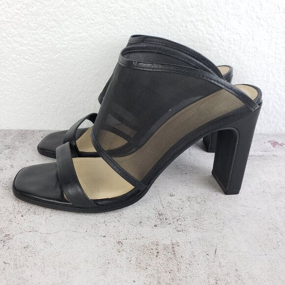 42 Gold Linx Black Leather Mesh Slide Sandals Heels size 7.5M Cocktail Evening - Picture 10 of 16